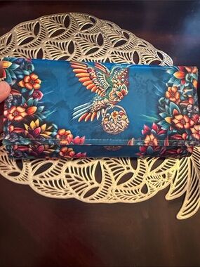 Teal Floral Hummingbird Continental Wallet